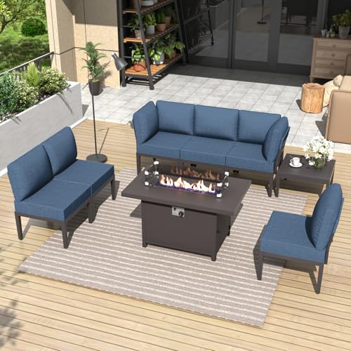 8 Pieces Metal Patio Furniture Set with Fire Pit Table V861633