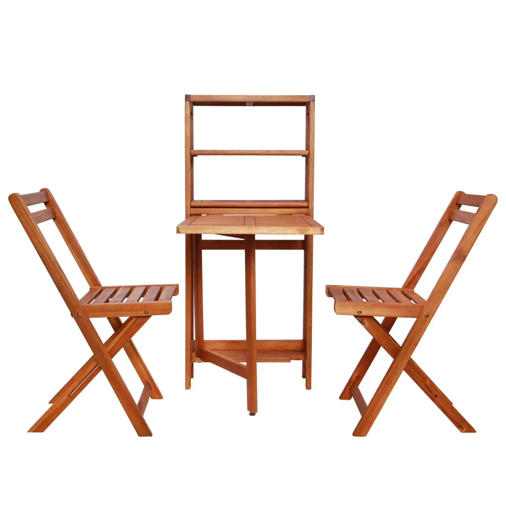 3 Piece Acacia Wood Folding Dining Table Set with 2 Chairs H86415