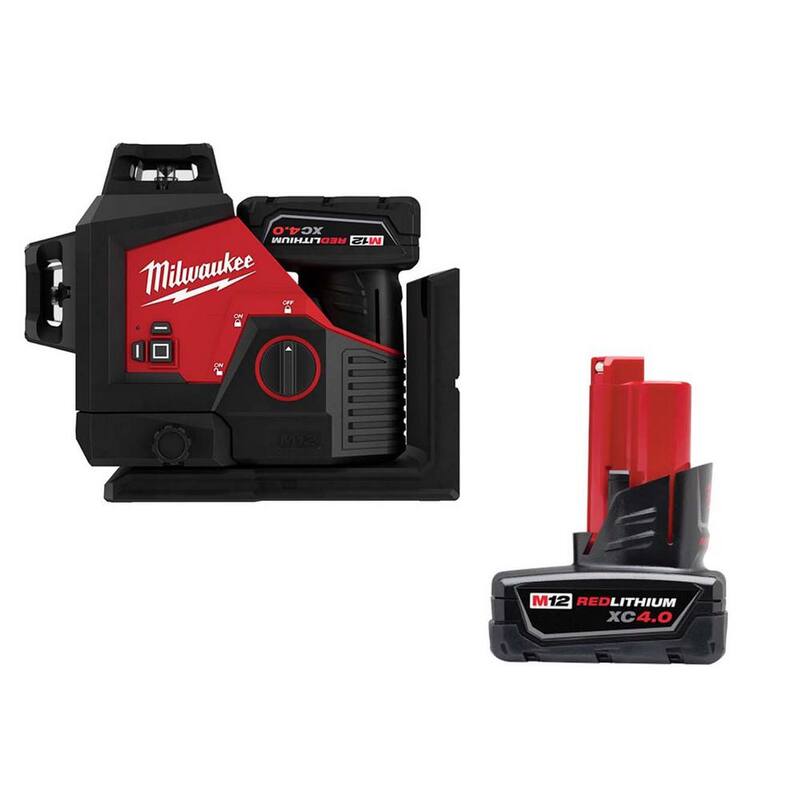 12-Volt Cordless Green 3-Plane Laser Level Kit with 4.0 Ah Battery D60920
