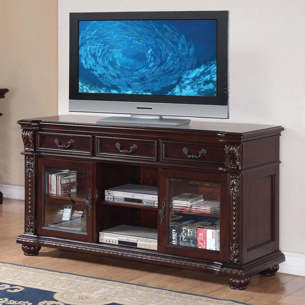 3-Drawer Wooden TV Stand with Glass Doors D55158