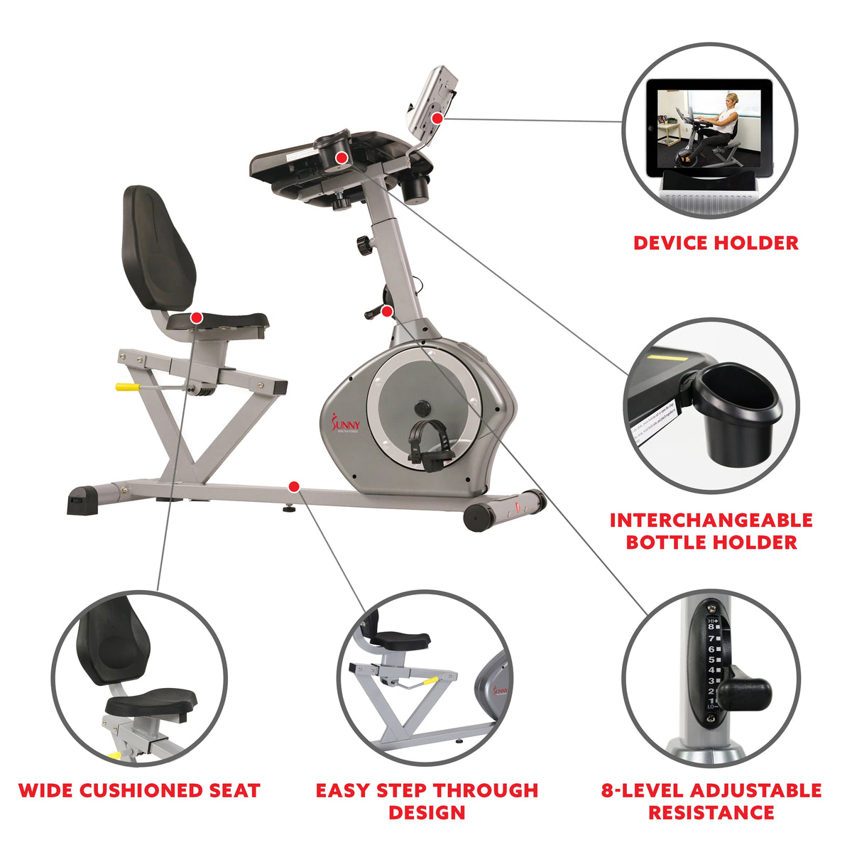 Magnetic Indoor Recumbent Exercise Desk Bike 350 lb Weight Capacity T84713