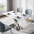 White Sintered Stone Dining Table for 6 with Stainless Steel Base G465219