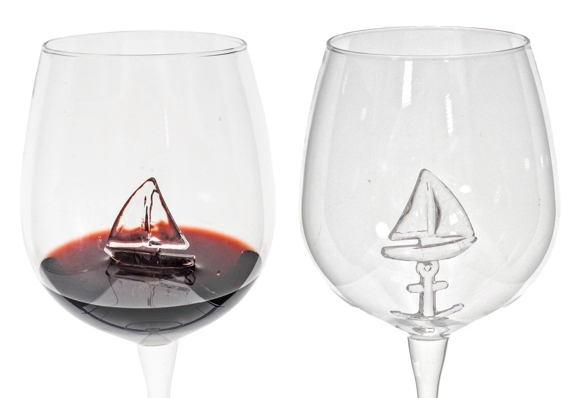 3D Sailboat Anchor Stemmed Wine Glass Set of 2 N771643