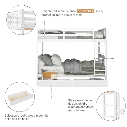 Wood Bunk Bed with Drawers, Twin Over Twin Size, Grey K99190