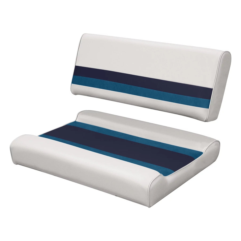 White Navy Blue Bench Seat and Backrest Cushion Set D739