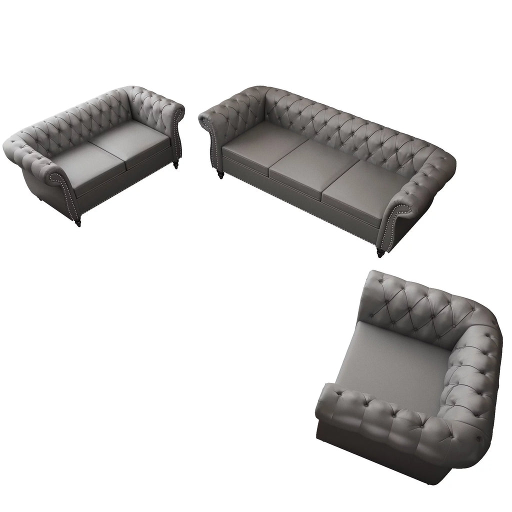 Gray 3 Piece Faux Leather Sofa Set J5569