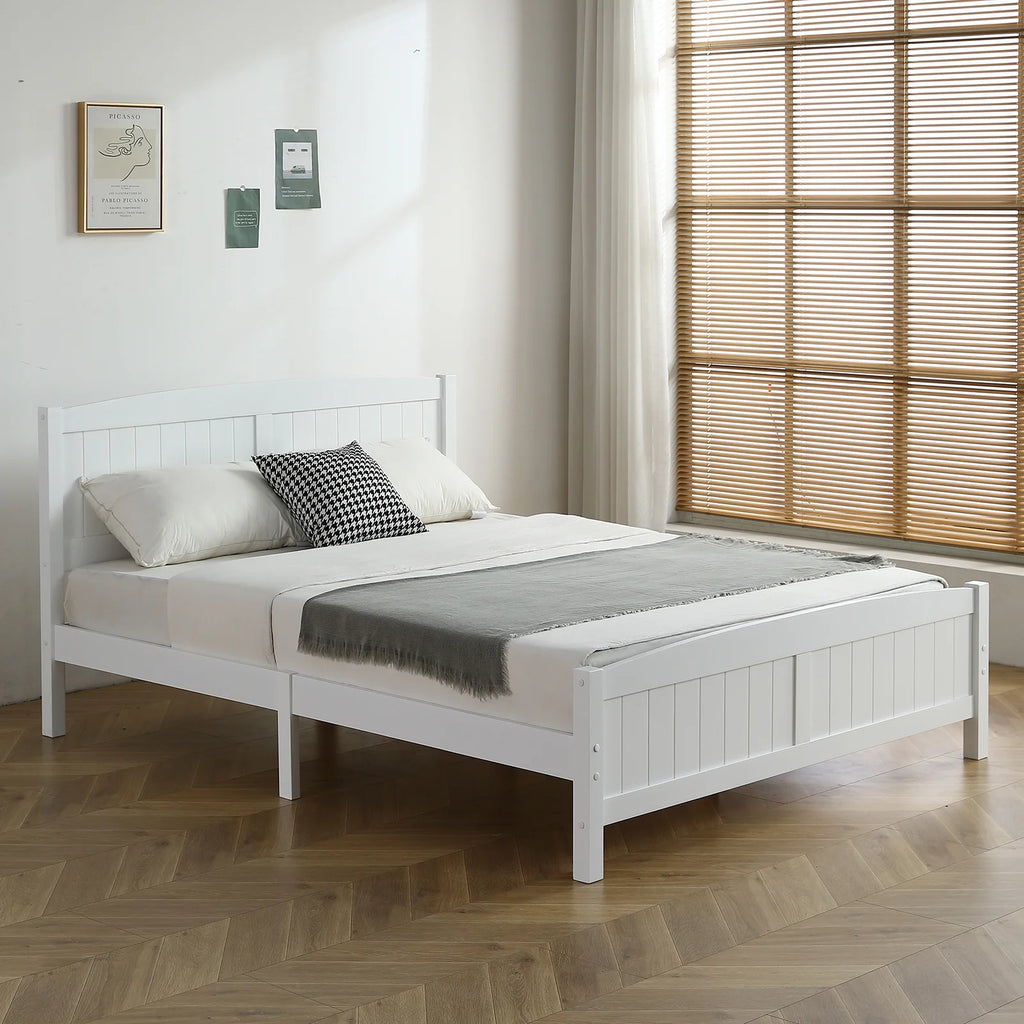 White Full Platform Bed with Headboard and Footboard N806344