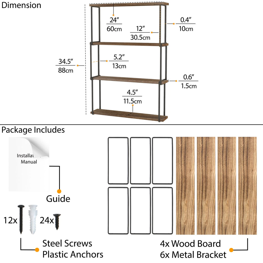 4-Tier Floating Shelves Wall Storage H57996