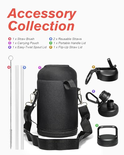 64 oz Insulated Stainless Steel Water Bottle with Straw & 3 Lids J2952