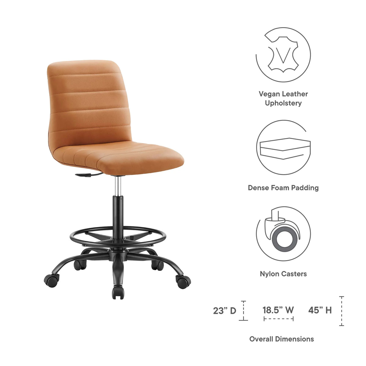 Black Tan Vegan Leather Drafting Chair J74286