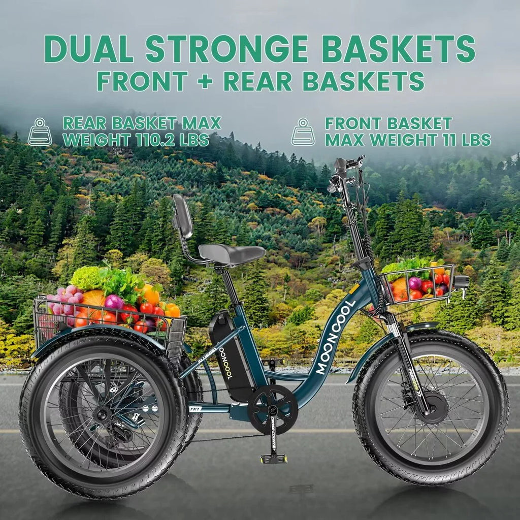 Electric Trike Tricycle for Adults with Front and Rear Baskets O148