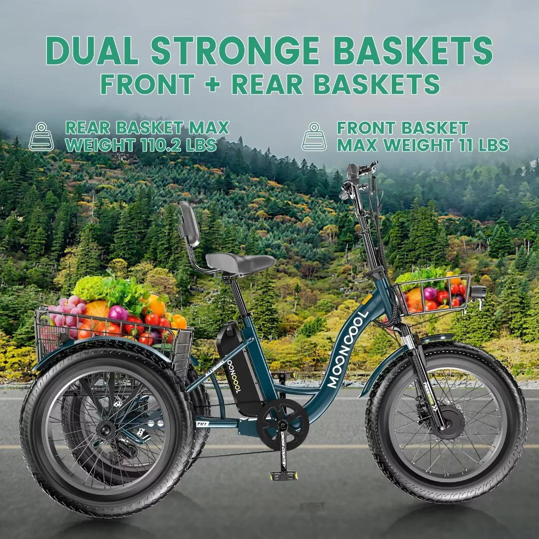 Electric Trike Tricycle for Adults with Front and Rear Baskets O148