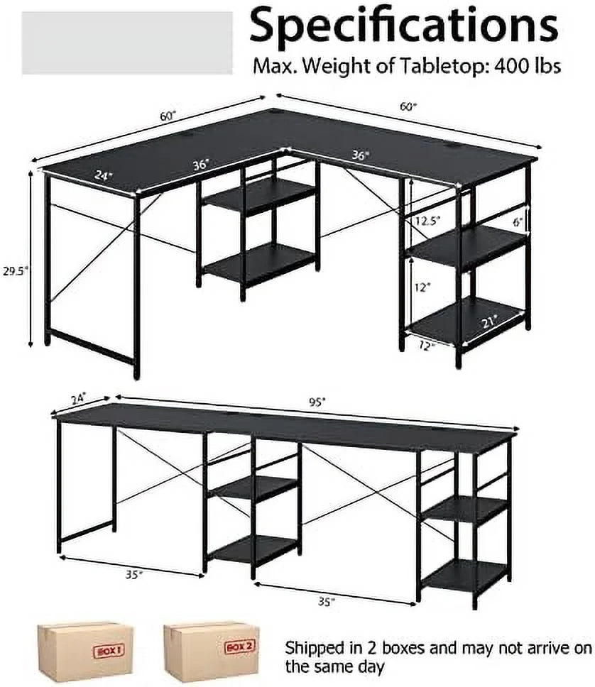L Shaped Wooden Desk with Shelves F519