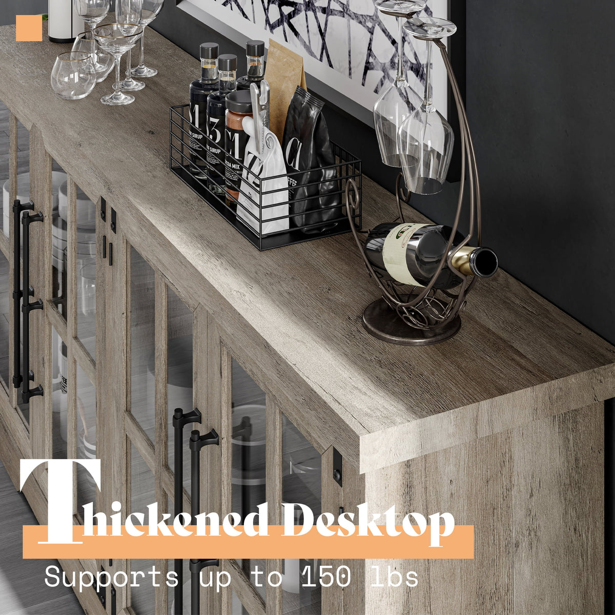 63" Rustic Grey Buffet Sideboard Cabinet with Storage I33028