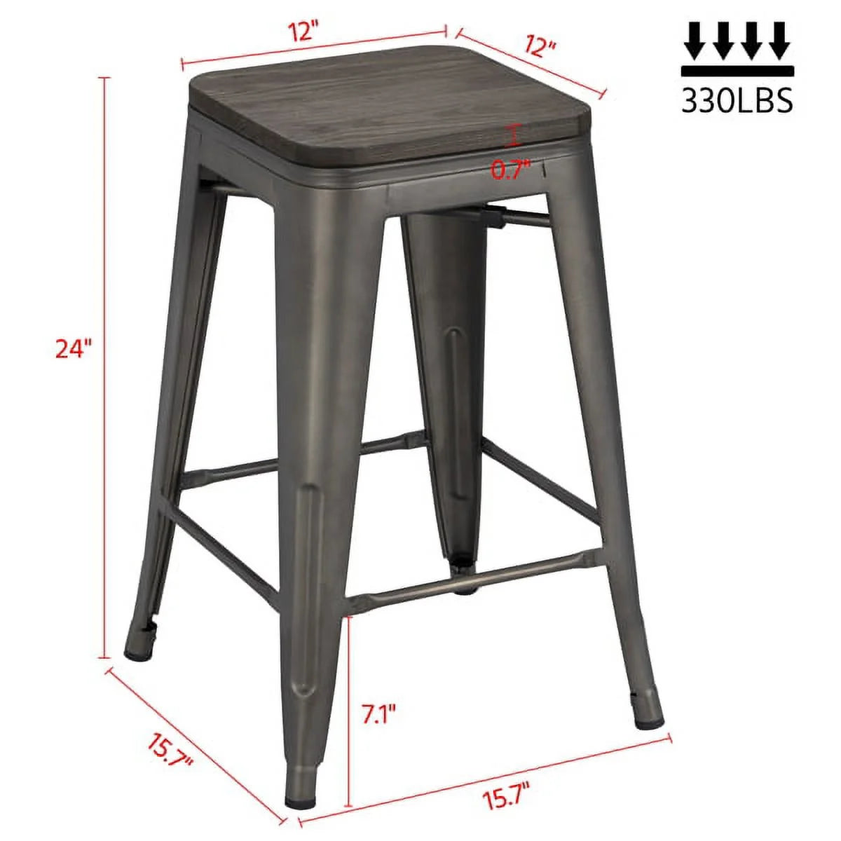 24" Counter Bar Stool with Wooden Seat N6125