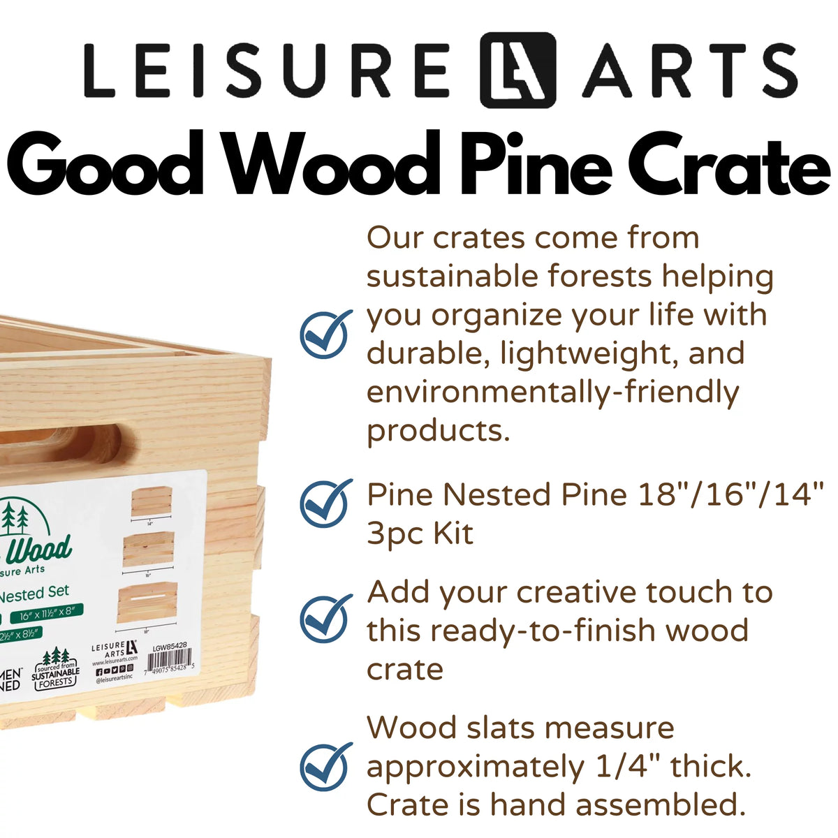 Wooden Crate 3 Piece 14" 16" 18" Q2291