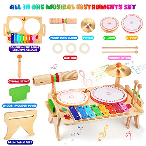 Kids Drum Set 7 in 1 Musical Toys Xylophone Tambourine G78420