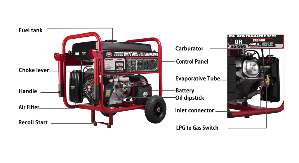 10000 Watt Dual Fuel Portable Generator with Electric Start I207