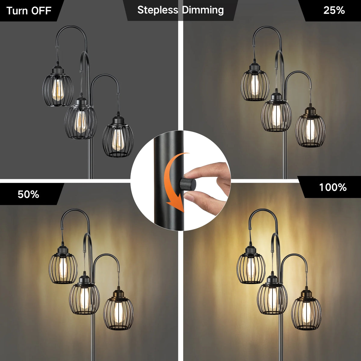 69'' Dimmable 3 Light Black Floor Lamp I930