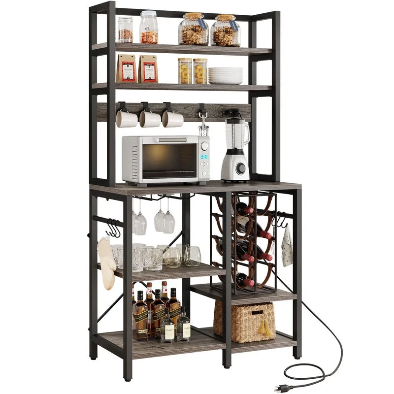 5 Tier Kitchen Bakers Rack with Power Outlet and Wine Rack Y86975