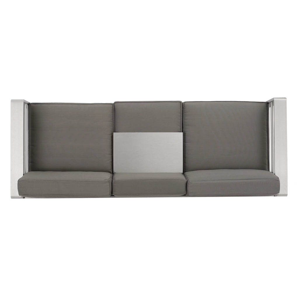 Light Gray and Gray 7 Seater Aluminum Chat Set with Fire Pit A630
