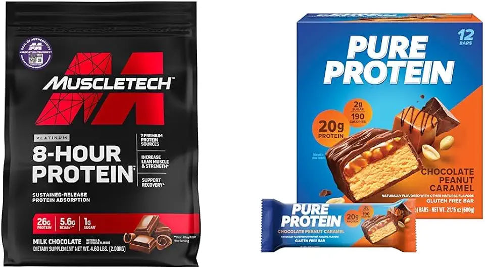 Chocolate Whey Protein Powder Bundle 4.6lb + 12 Count Protein Bars Y395