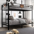 Black Twin Over Twin Metal Bunk Bed Frame with Stairs O93234