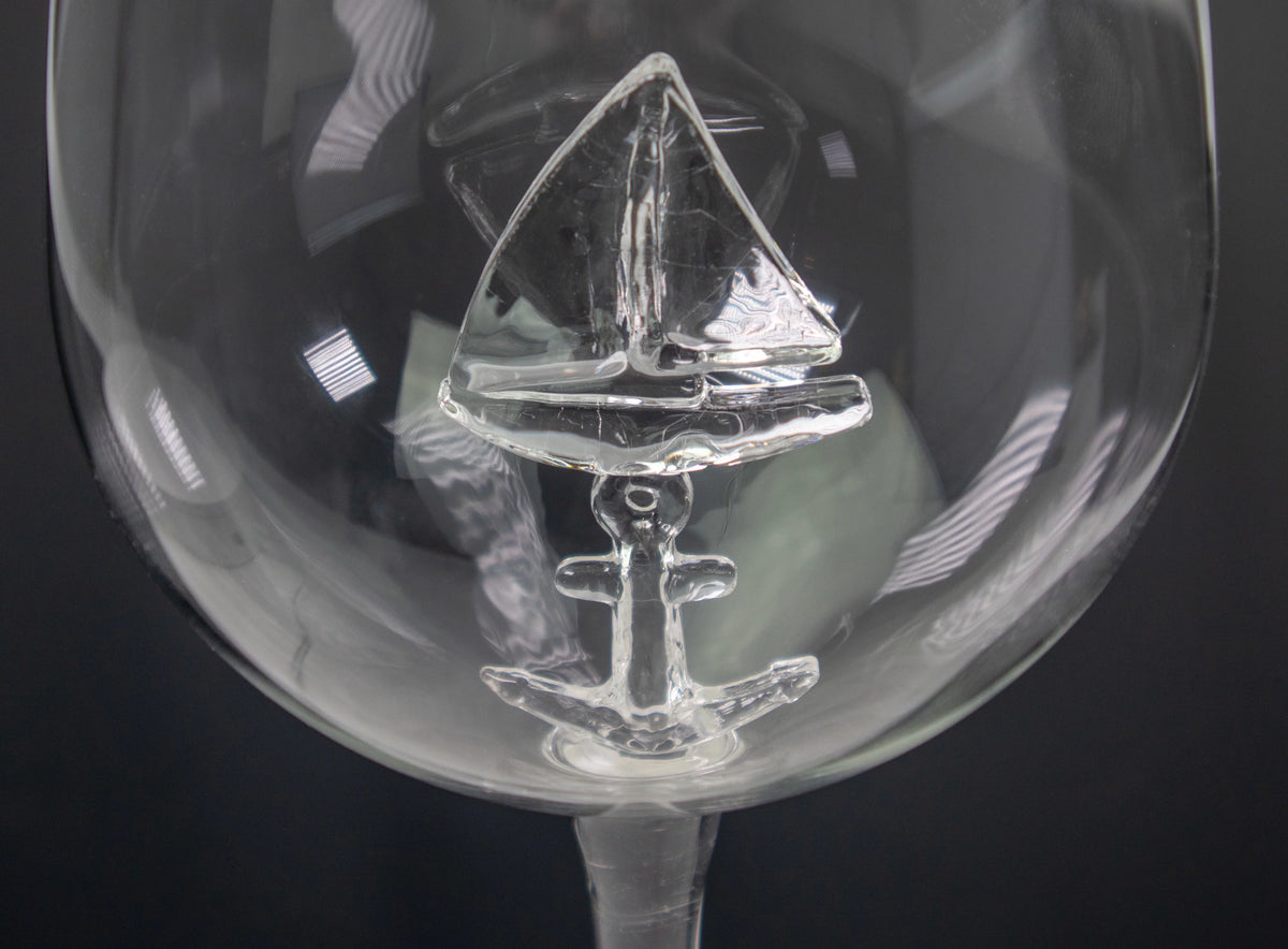 3D Sailboat Anchor Stemmed Wine Glass Set of 2 N771643