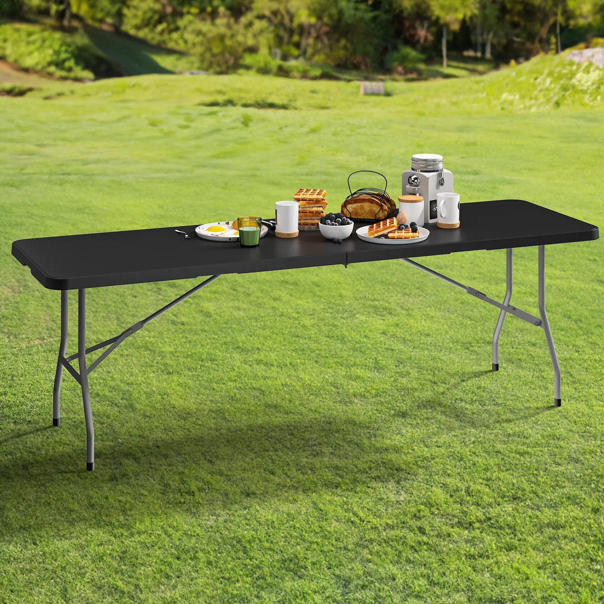 8FT Heavy Duty Folding Table with Carrying Handle, Black T62788