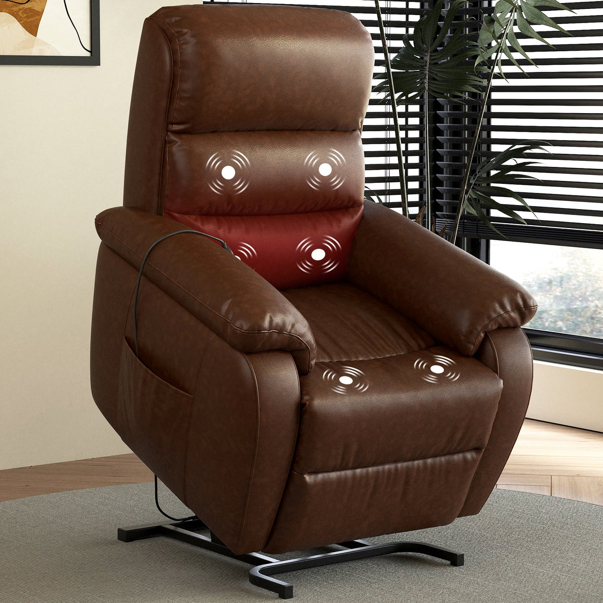 Brown PU Power Lift Recliner with Massage and Heat J6420